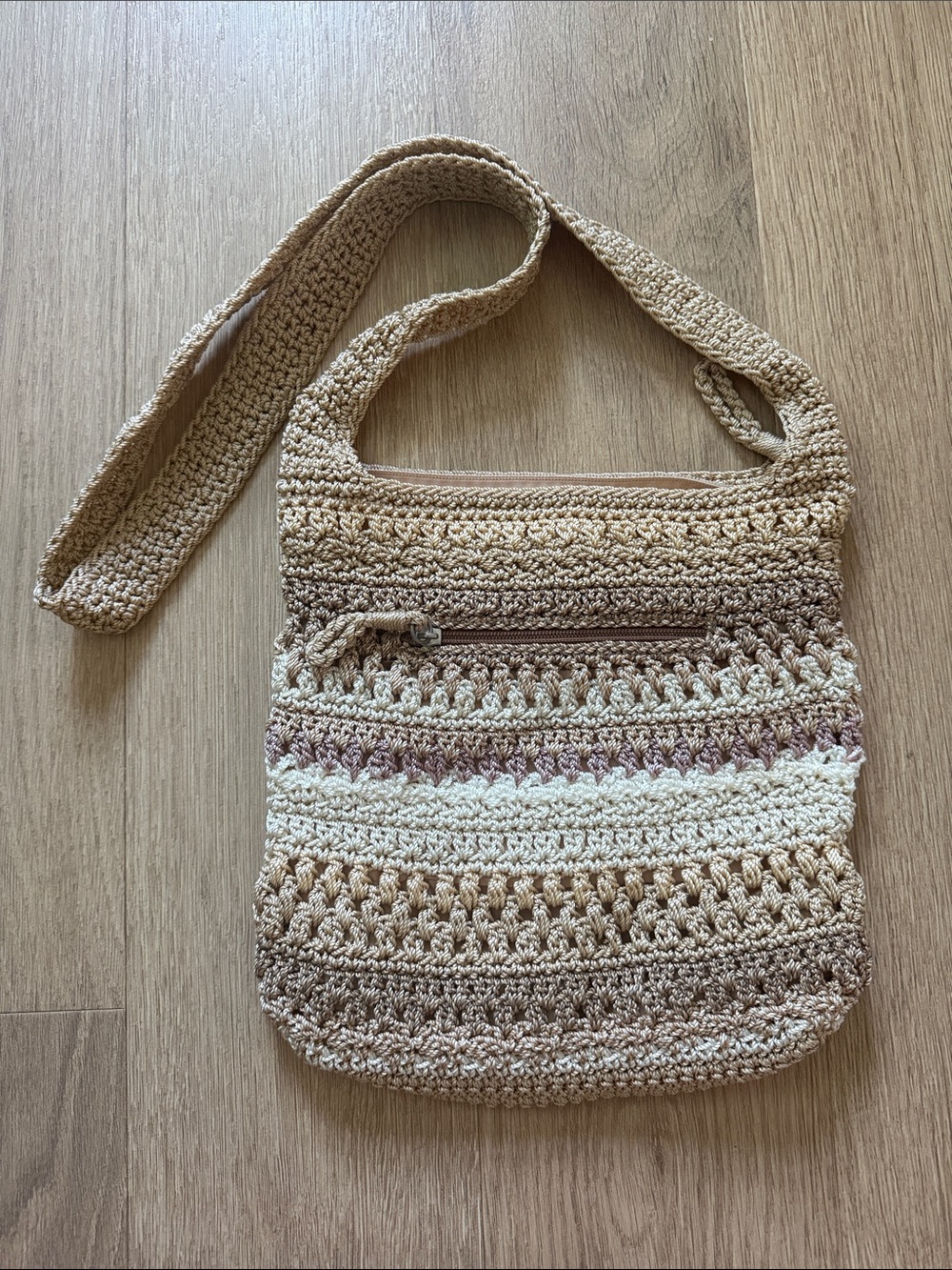 The Sak Neutral Striped Crochet Shoulder Bag — Beige & Cream - Picture 3 of 5